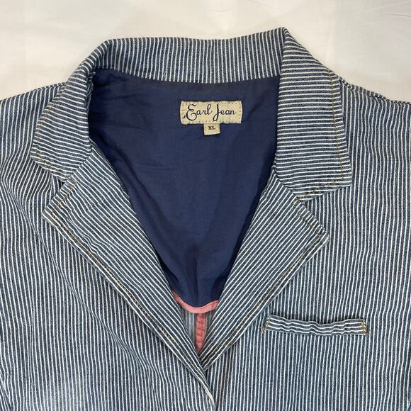 Vintage Y2K Earl Jean Pinstripe Blazer Jacket Women's XL Distressed Blue - Picture 8 of 10